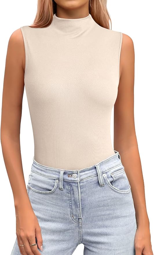 JUSTFASHIONNOW Womens Sleeveless Mock Turtleneck Tank Tops Stretchy Fitted Basic Casual Layer Shirts