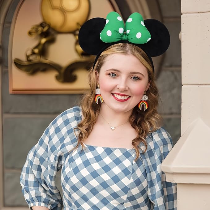 ODOCARE Handmade Mouse Ears Headband for Women and Ladies, Polka Dot Bow Minnie Ears Costume Accessories
