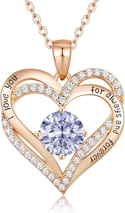 CDE Valentine's Day Gift Forever Love Heart Necklaces for Women, Wedding Anniversary, Birthday Mothers Christmas Day Gifts for Mom, Mother, Wife, S925 Silver Jewelry with Birthstone Pendant