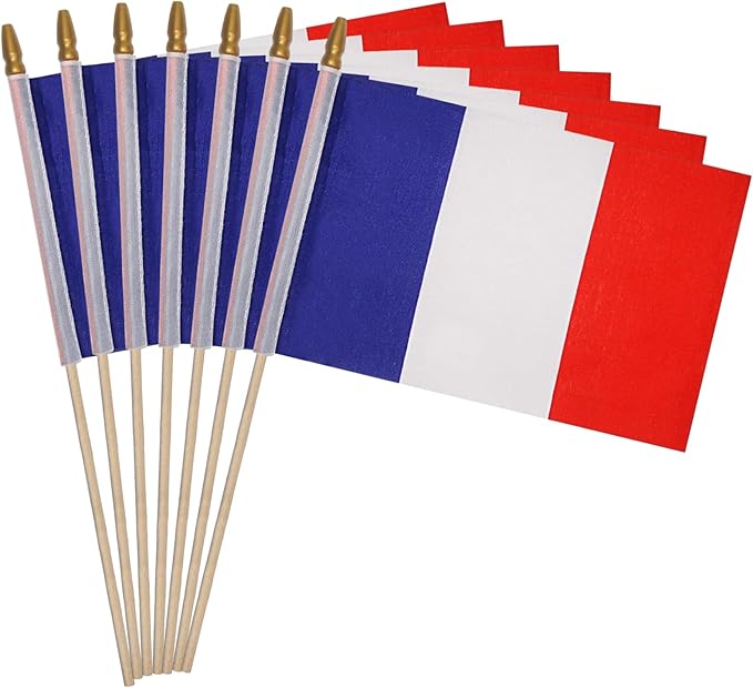 GSYLPFT 12 Pack French Flags on Sticks France Small Mini Hand Held Flags for Office Classroom Holiday Party Decorations