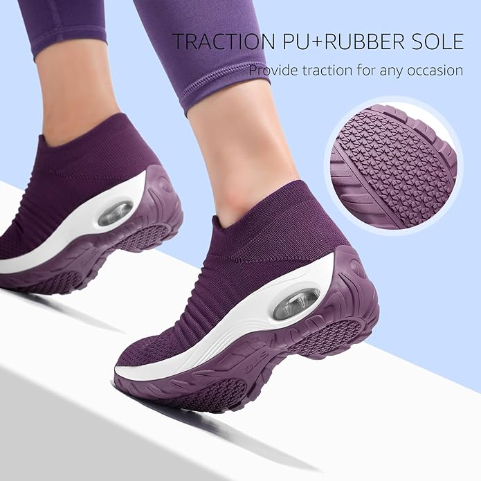 HKR Women's Walking Shoes Arch Support Non Slip Work Shoes Breathable Knit Upper Lightweight for Plantar Fasciitis