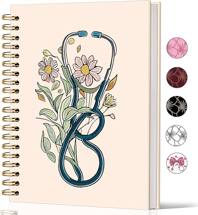Lacama Nurse Notebook, Nurse Gifs for Women, Nurse Appreciation Gifts, Nurses Week Gifts, Nursing Student Graduation Gifts, 160 Pages, A5 Stethoscope Flower Spiral Notebook, Office School Supplies
