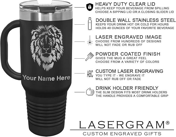 LaserGram 40oz Vacuum Insulated Travel Mug with Handle, CNA Certified Nurse Assistant, Personalized Engraving Included (Black)
