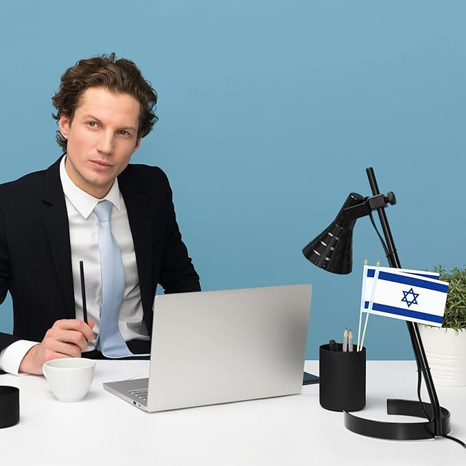 GSYLPFT 12 Pack Israel Flags on Sticks Israeli Small Mini Hand Held Flags for Office Classroom Holiday Party Decorations