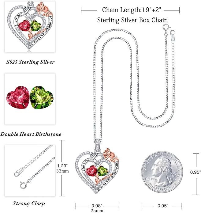 Iefil Valentines Day Gifts for Her - 925 Sterling Silver Double Birthstone Necklace, Anniversary Birthday Gifts for Women, Jewelry Gift for Wife Girlfriend Mom Her