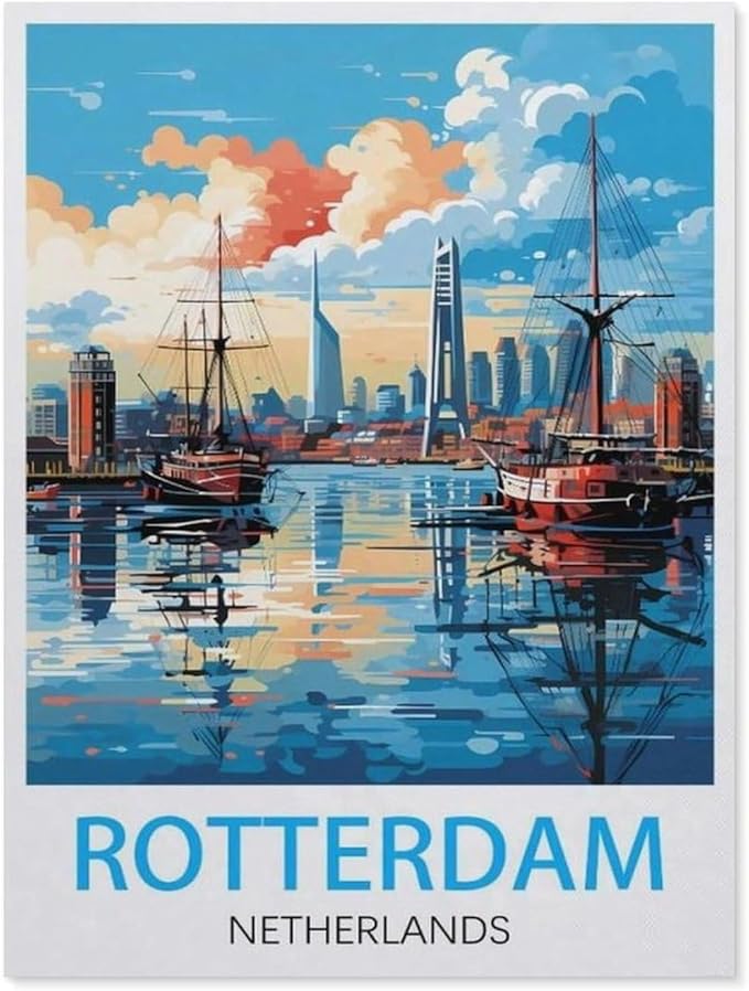 Jigsaw Puzzle 1000 Pieces for Adults，Vintage Travel Poster, Rotterdam, Netherlands，Unique Suitable for Teenagers and Adults, Home Decoration（50x70cm）-BE44