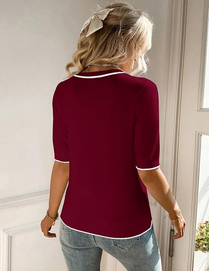 Zeagoo Women Short Sleeve Sweater Summer Crew Neck Dressy Casual Soft Knit Pullover Tops Trendy