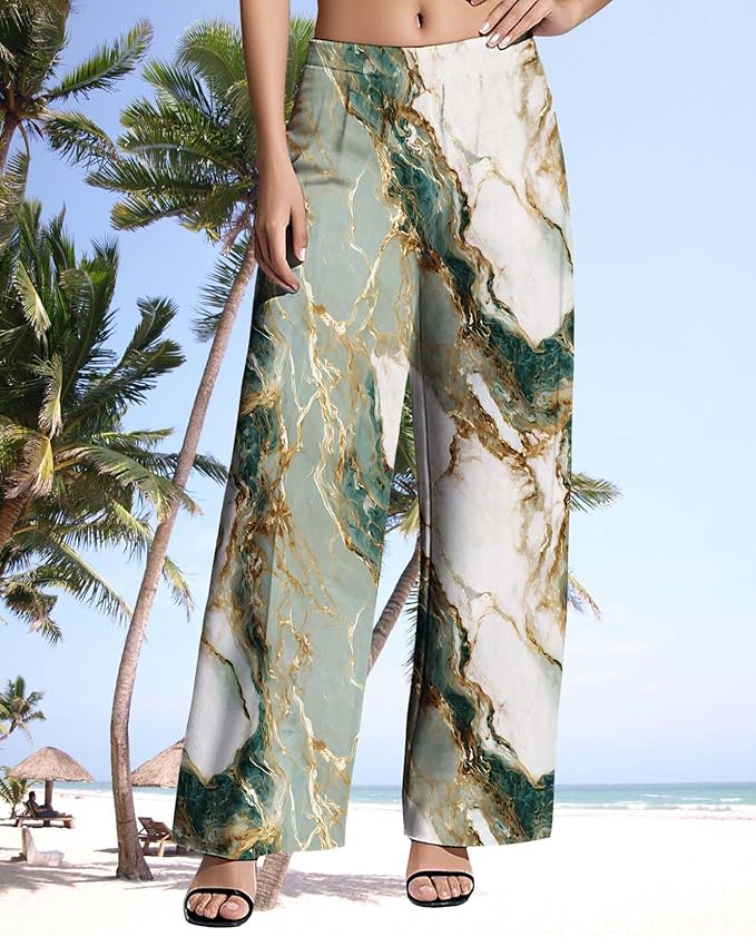 Womens Boho Pants Casual Oversize High Waisted Wide Leg Trousers Pattern Printed Ourdoors Pant for 2025 Summer