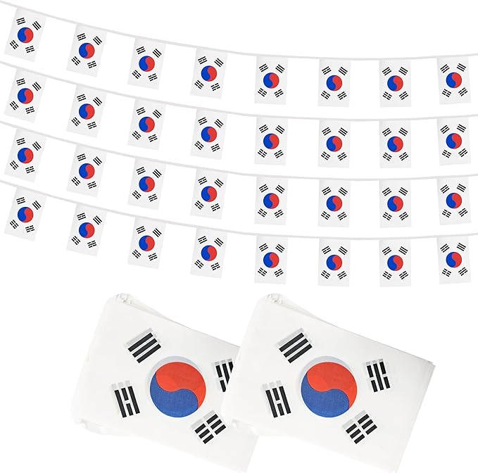Yamiuo 100 Feet Korea String Flag, 76 Pcs Korean Banner Flag, Small Mini World Banner Flags for Sports Events, Bars Decorations, School Festivals, Party Decorations, Celebrations (Korea)