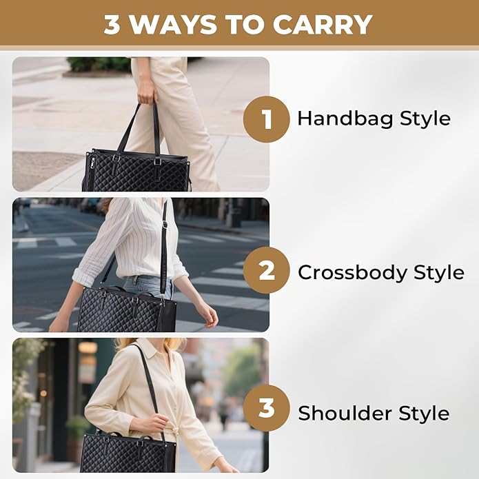 Lunch Work Tote Bags for Women, 15.6 Inch Laptop Bag with Insulated lunch Compartment, 2 in 1 Tote Bag Lunch Bag Combo with Small Purse and Shoulder Strap for Work, University, Office, Picnic (Black)