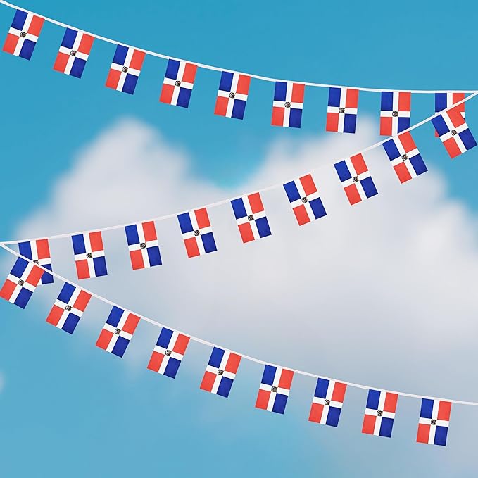 Yamiuo 100 Feet Dominica String Flag, 76 Pcs Dominican Banner Flag, Small Mini World Banner Flags for Sports Events, Bars Decorations, School Festivals, Party Decorations, Celebrations (Dominica)