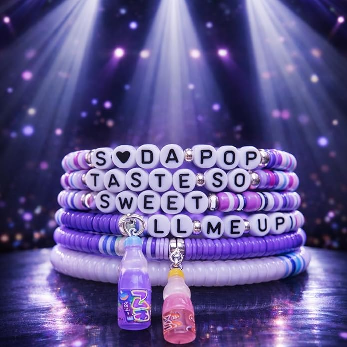Mascotwish K-Pop Style Fashion Bracelets Set (6 PCS) – Colorful Beaded Elastic Bracelets with Charms, Matching Jewelry for Teens & Adults, Party & Concert Accessories