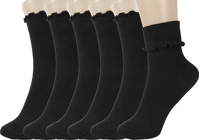 BomKinta Ruffle Socks Women - Turn-Cuff Frilly Sock - Lightweight Cotton Socks