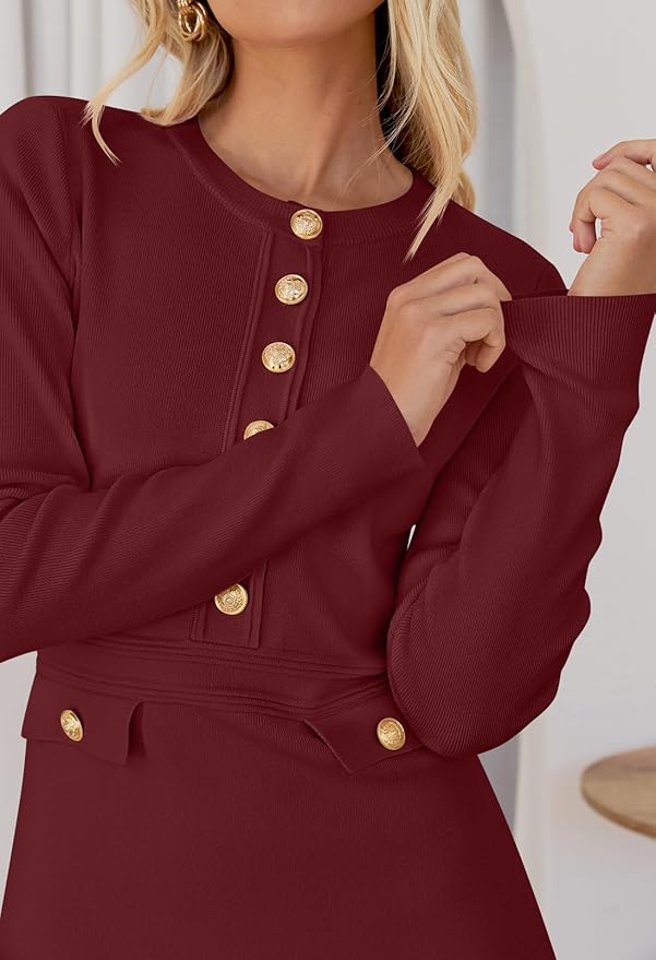 NENONA Women's 2026 Long Sleeve Fall Winter Sweater Dress Spring Fashion Button Elegant Business Casual Work Mini Dresses