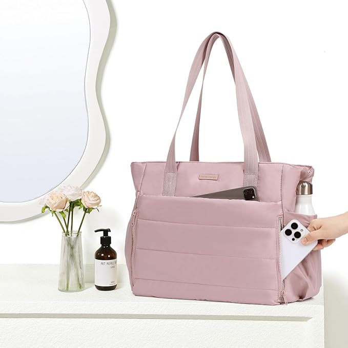 NISHEL Travel Puffy Tote Bag For Women, Ultra-Lightweight Large Tote Purse For Office Day And a Short Weekend Getaway