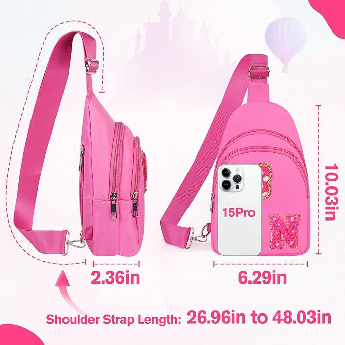 7 8 9 10 11 12 13 14 Year Old Girl Birthday Gifts, Pink Initial Bow Mouse Park Small Sling Bag for Girls Daughter Women, Teen Girl Gifts Trendy Stuff Crossbody Fanny Pack Must Haves for Park Travel N