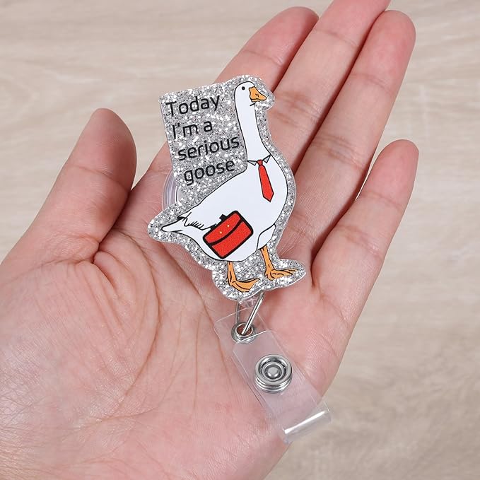 Today I'M A Serious Goose Funny Badge Reel, Retractable ID Card Badge Holder, Name Work Badge Clip for ICU NICU RN LPN CNA MA ER Night Shift Nurse Nursing Student Pediatric Doctor Teacher, Nurse Gifts