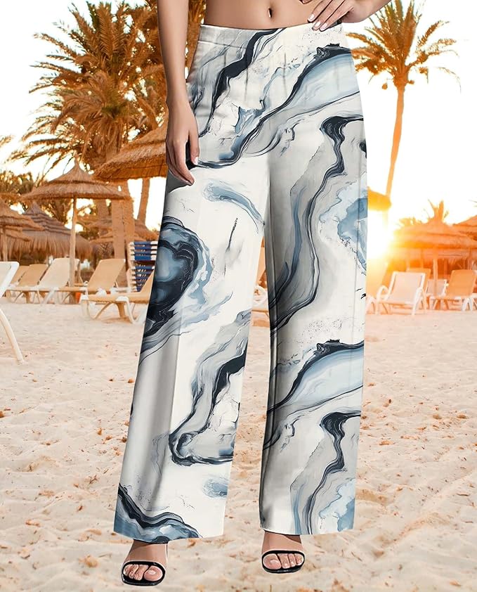 Womens Boho Pants Casual Oversize High Waisted Wide Leg Trousers Pattern Printed Ourdoors Pant for 2025 Summer
