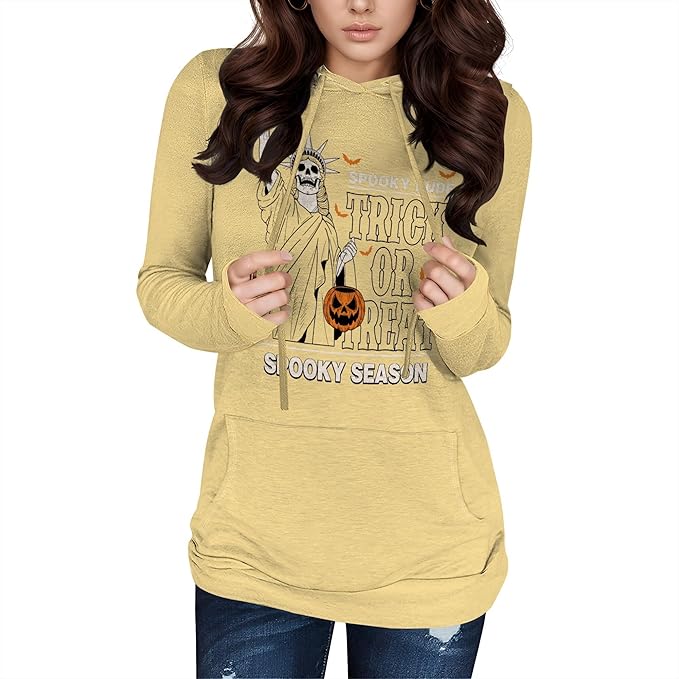 domirica Halloween Hooded Sweatshirt Long Sleeve Pocket Trendy Pumpkin Skull Sweatshirt Halloween Costumes For Holiday Party