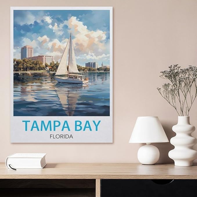 Tampa Bay Florida Vintage Travel Poster，Jigsaws Puzzles 1000 Pieces Classic Jigsaws Educational Games Toys，Best Gift for Adults and Kids（75x50cm）-BC90