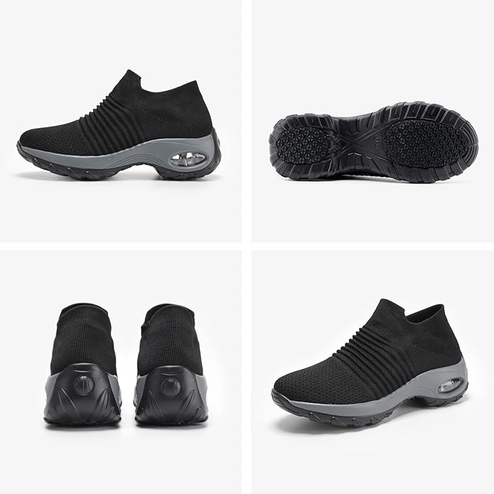 HKR Women's Walking Shoes Arch Support Non Slip Work Shoes Breathable Knit Upper Lightweight for Plantar Fasciitis
