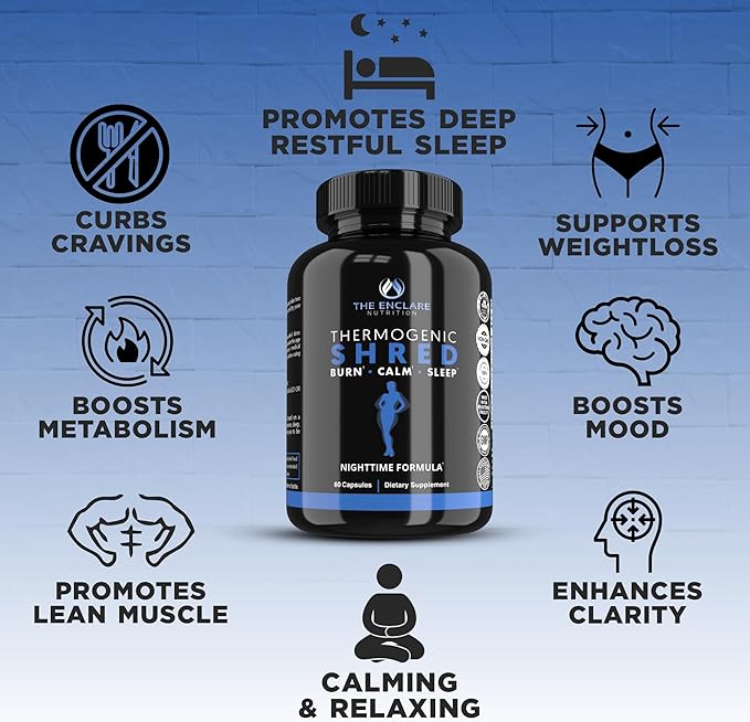 THE ENCLARE NUTRITION Thermogenic Shred Fat Burner Sleep Aid Diet Pills, Appetite Suppressant, Weight Loss, Metabolism Booster with CLA, Ashwagandha, Melatonin, L Theanine, L Carnitine, Niacin (1)