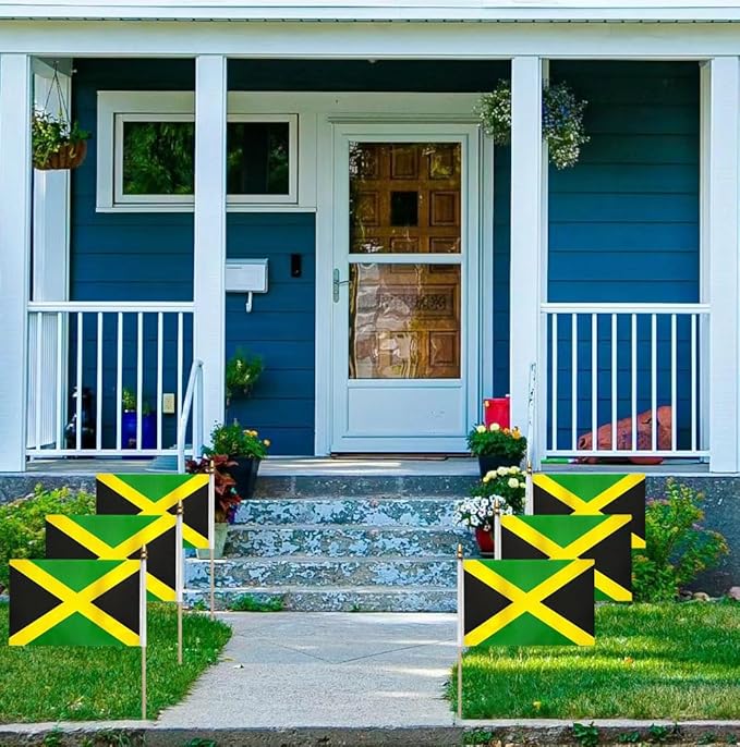 GSYLPFT 12 Pack Jamaican Flags on Sticks Jamaica Small Mini Hand Held Flags for Office Classroom Holiday Party Decorations