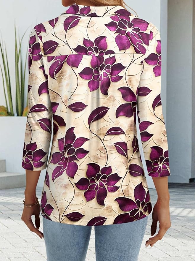3/4 Length Sleeve Womens Tops Dressy Casual V Neck Polo Shirts Business Work Blouses 2025 Trendy Tunic Top