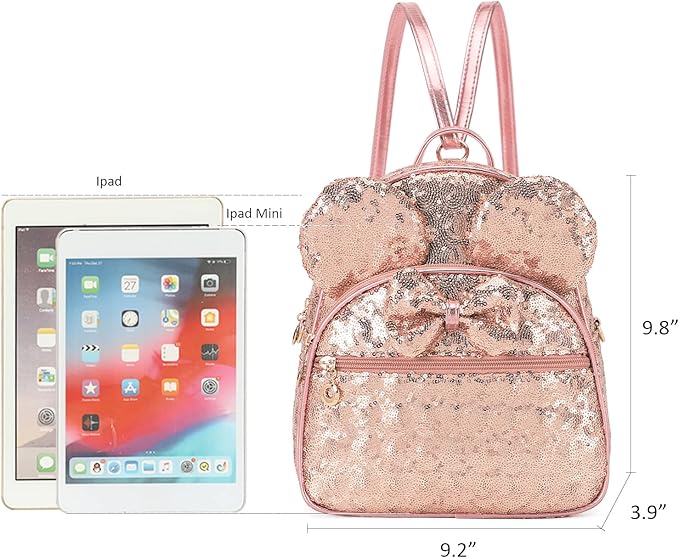 KL928 Girls Mini Backpack Bowknot Polka Dot Cute Daypacks Convertible Shoulder Bag Purse for Women (Brown) (Sequin Fluorescent Pink)