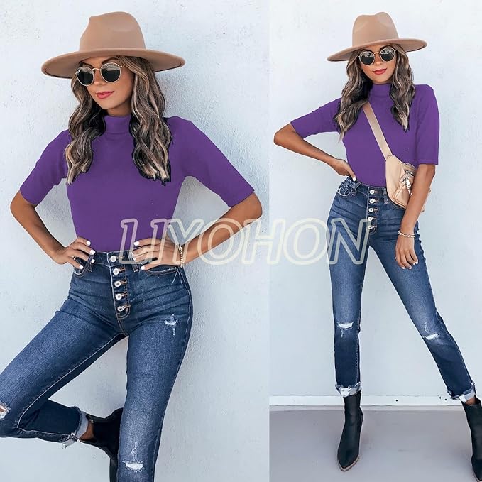 LIYOHON Womens Tops Dressy Casual Mock Turtleneck Business Short Sleeve T Shirts Going Out Tops 2026