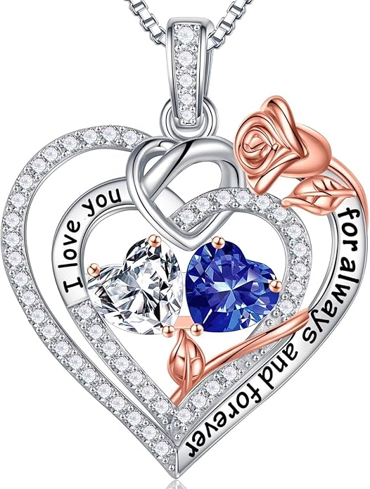 Iefil Valentines Day Gifts for Her - 925 Sterling Silver Double Birthstone Necklace, Anniversary Birthday Gifts for Women, Jewelry Gift for Wife Girlfriend Mom Her
