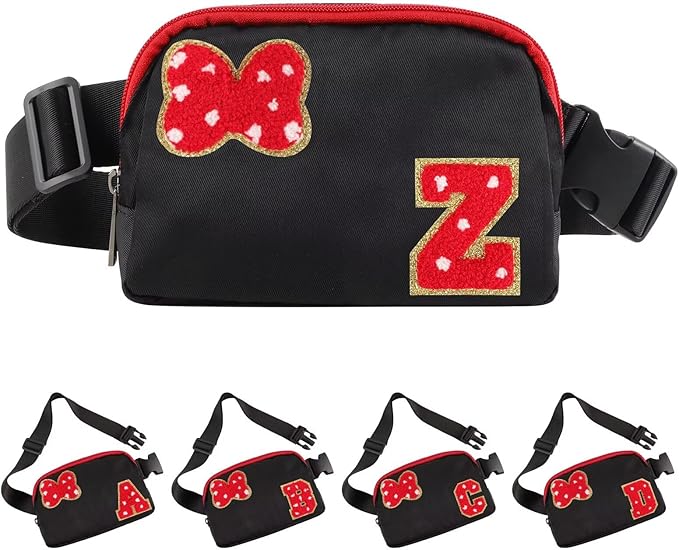 Initial Letter Bow Mouse-Ear Fanny Pack for Teen Girls,Cute Chenille Belt Bag Crossbody Travel Waist Pack for Women&Kids,Personalized Gift for Theme Park,School & Travel, Birthday Christmas(Z)
