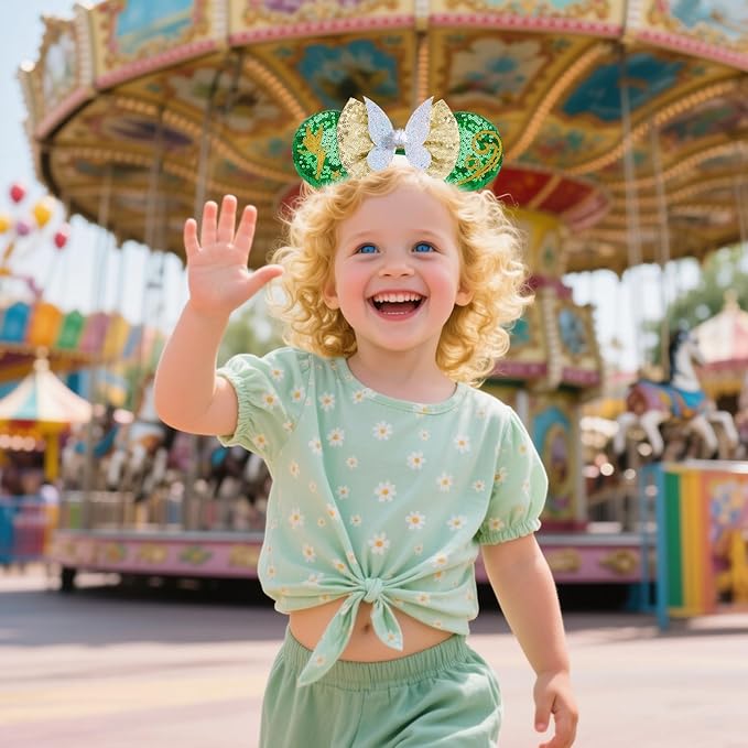 HAMUTH Mouse Ears,Birthday Decorations Headband for Women Girls Kids,Green Headband Hairs Accessories for Party Trip Parks Cosplay Costume Accessories