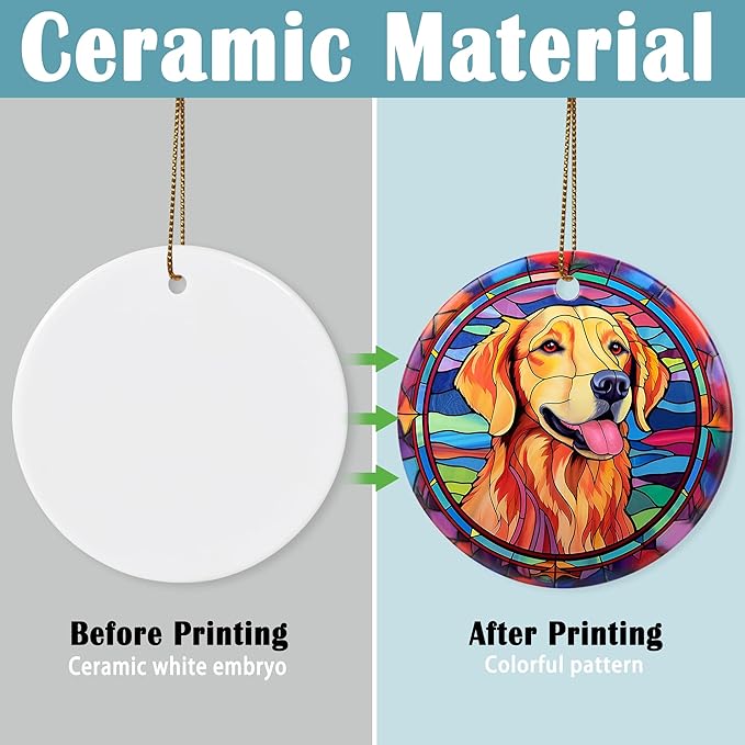Jocidea Golden Retriever Ornament Christmas, 2.8" Ceramic Christmas Decoration, Dog Christmas Tree Ornament, Holiday Ornament Gift, Golden Retriever Themed Gifts, Christmas Keepsake Ideas