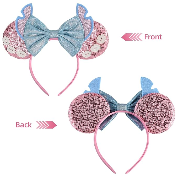 Seamoy Pink Stitch Headband, Minnie Ears, for Women Girls, One Size, Plastic, Nylon, Hairband, Unisex, 1 Count