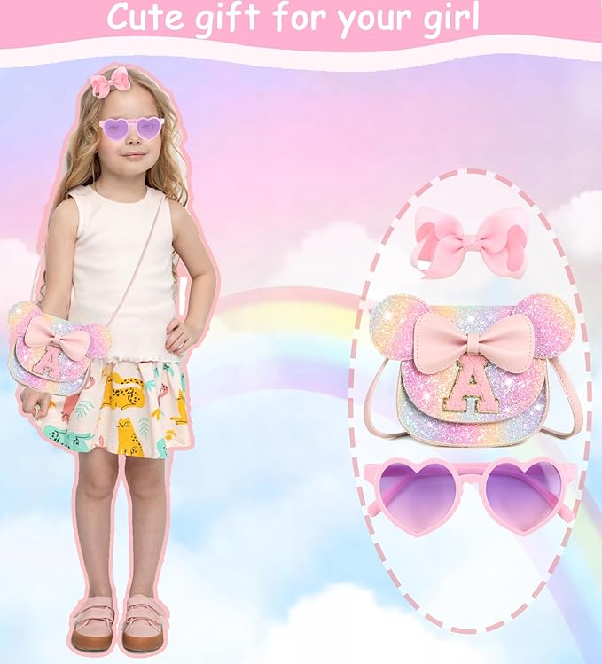 PRLINJSK Toddler Purse for Girls Birthday Gift, Little Girls Purse Kids Wallet Mouse Crossbody Bag Gift Set