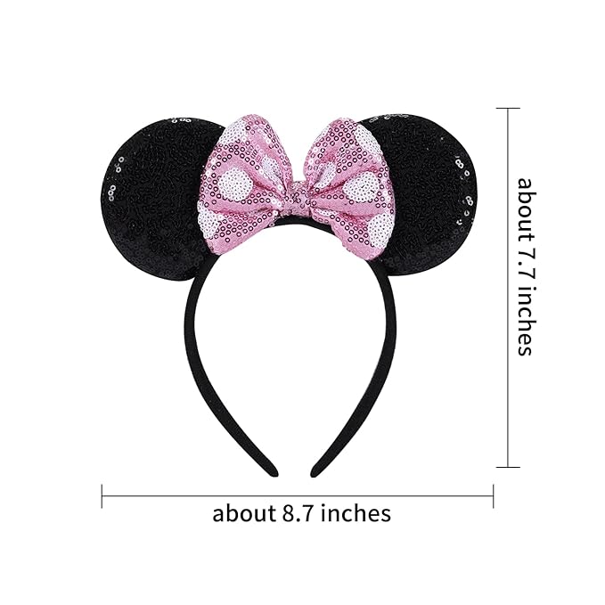 Twineek 2 Pcs Pink Mouse Ears Sequin Headbands,Shiny Bows Headbands, A Perfect Addition to Your Trip Essentials Accessories for Women Grils Princess Decoration Costume Cosplay