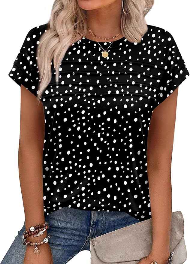 WEESO Womens Summer Tops Trendy 2026 Cap Sleeve T Shirts Crew Neck Pleated Front Beach Vacation Clothes Fashion