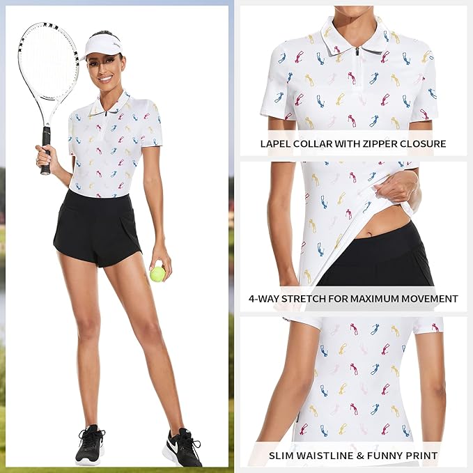 Women's Golf Shirt Short Sleeve Tennis Shirt Quarter Zip Golf Pullover Golf Polo Shirts Argyle Tops
