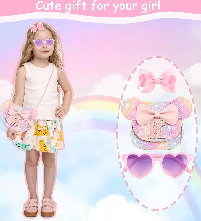 PRLINJSK Toddler Purse for Girls Birthday Gift, Little Girls Purse Kids Wallet Mouse Crossbody Bag Gift Set