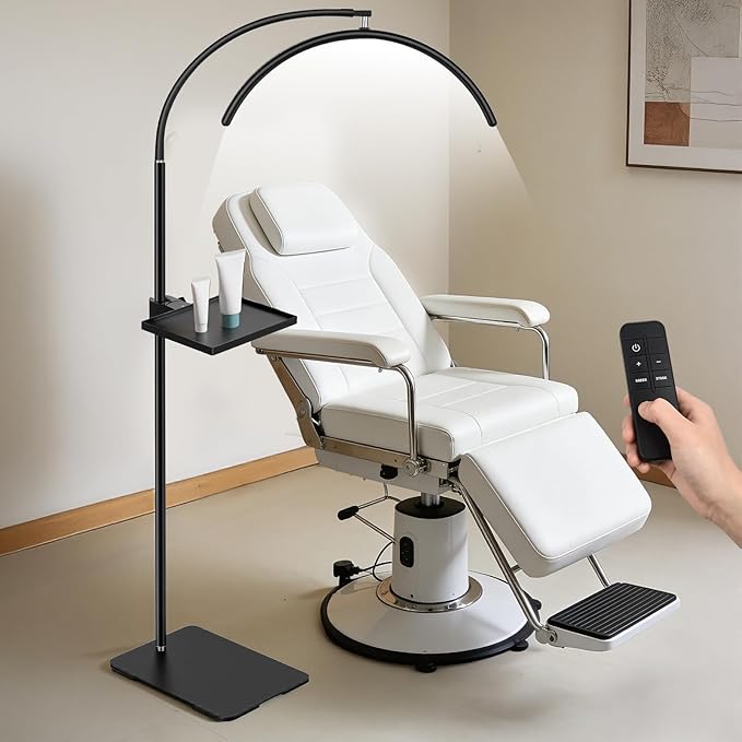 Half Moon LED Floor Light with Tool Tray for Lash Techs, Eyelash Extensions, Estheticians, Skincare, Nail Art, Tattoo Artists, Home & Office - Professional Shadow-Free Lamp | Dimmable (Black)