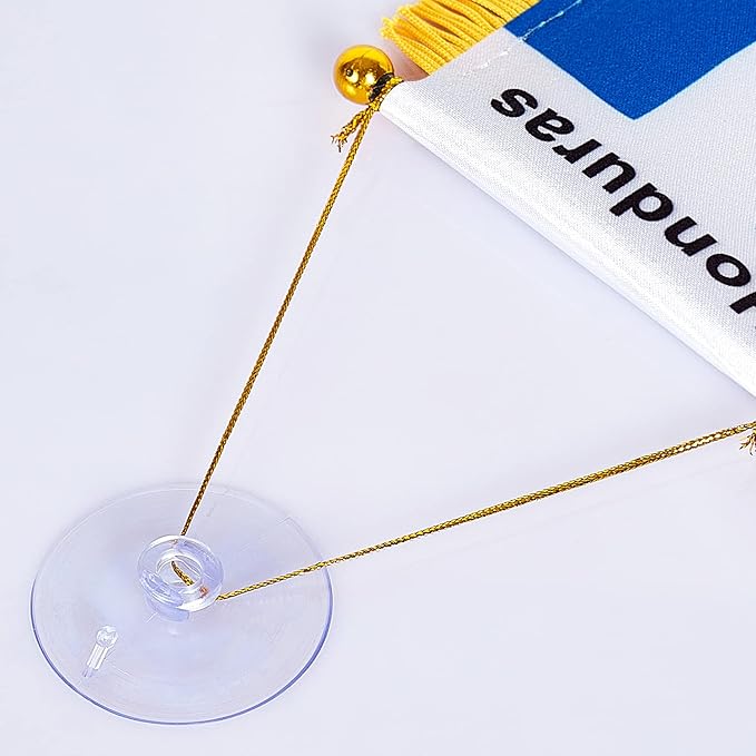ZXvZYT 3 X 5 Inch Honduras Window Hanging Flag Honduran Small Mini Car Flags Banners Rearview Mirror Decoration - with Suction Cup & Golden Fringy Banner(2 Pack)