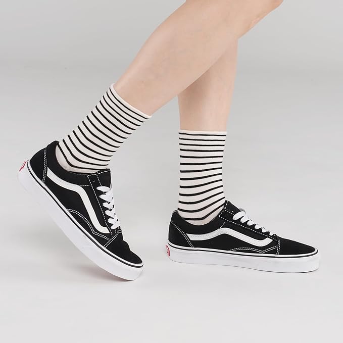 Kikiya Women's Cotton Crew Socks - Cute Flower Graphic Polka Dot Striped Heart Patterned - Ladies Girls Casual Socks Size 6-8
