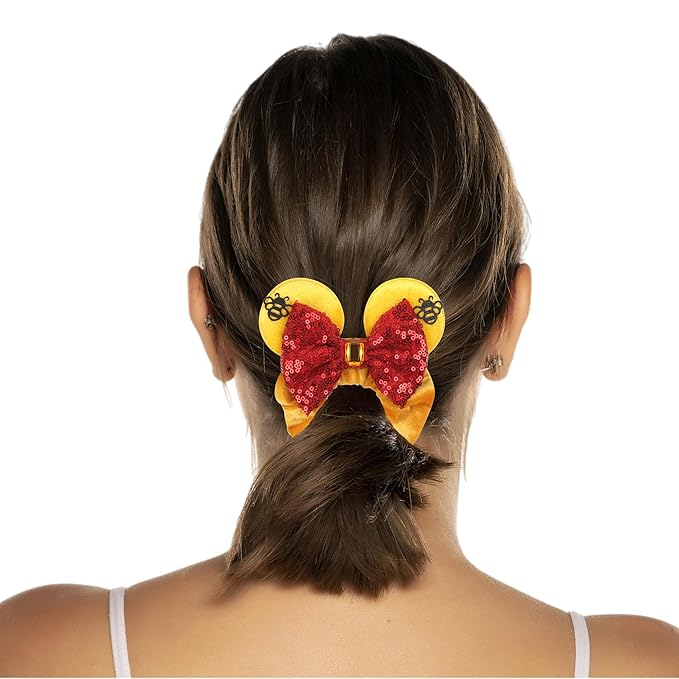 zhezesmila Mouse Ears Headbands 2 Sets Honey Bee Sequin Minn Ears Scrunchies Yellow Bear Ears Hair Accessories for Women Carnival Birthday Party