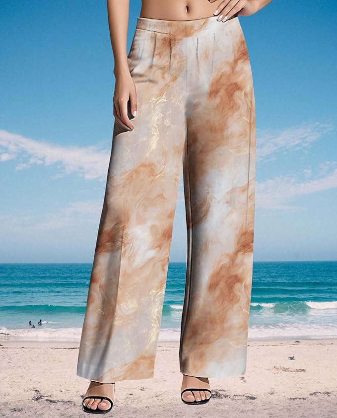 Womens Boho Pants Casual Oversize High Waisted Wide Leg Trousers Pattern Printed Ourdoors Pant for 2025 Summer