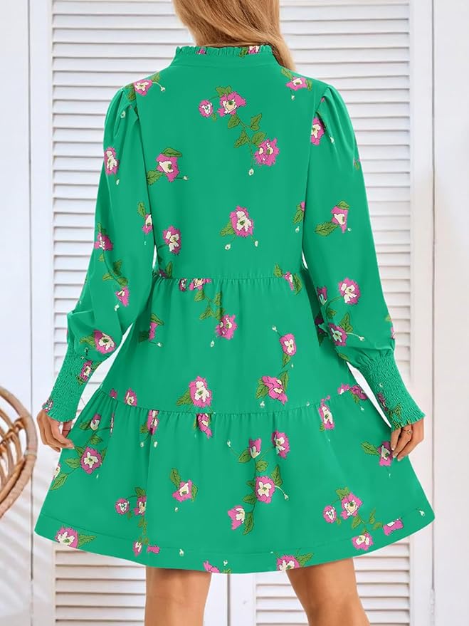 Imily Bela Womens Fall Long Sleeve Tunic Dress Casual V Neck Loose Ruffle Tiered Dress