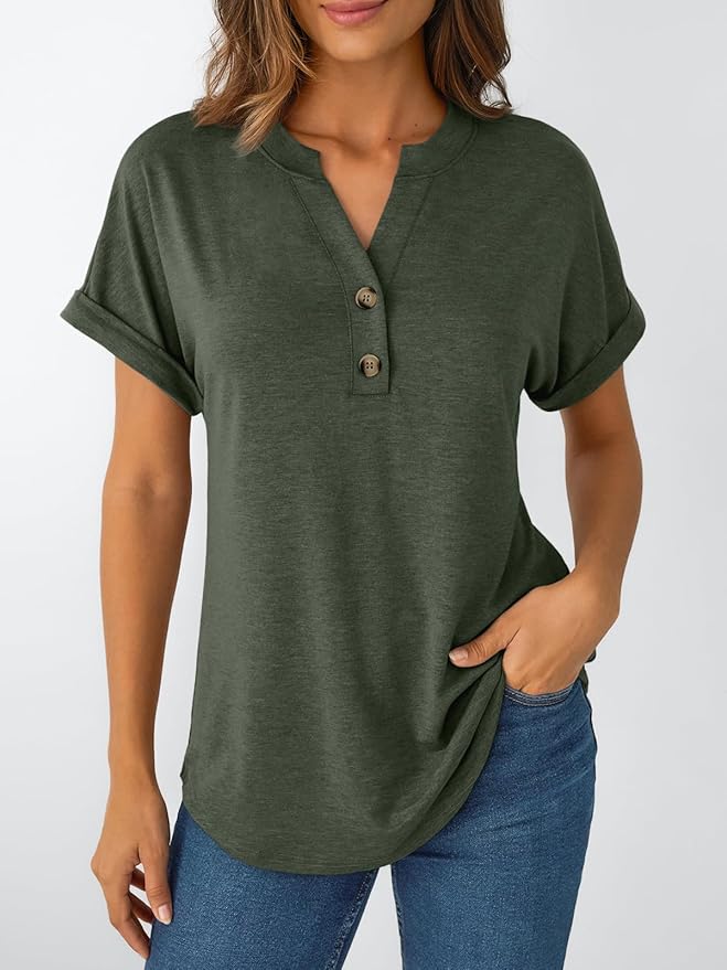 AUTOMET Women's Short Sleeve Shirts Henley Dressy Casual Summer Tops 2026 Spring Fashion Trendy Cute T-Shirts
