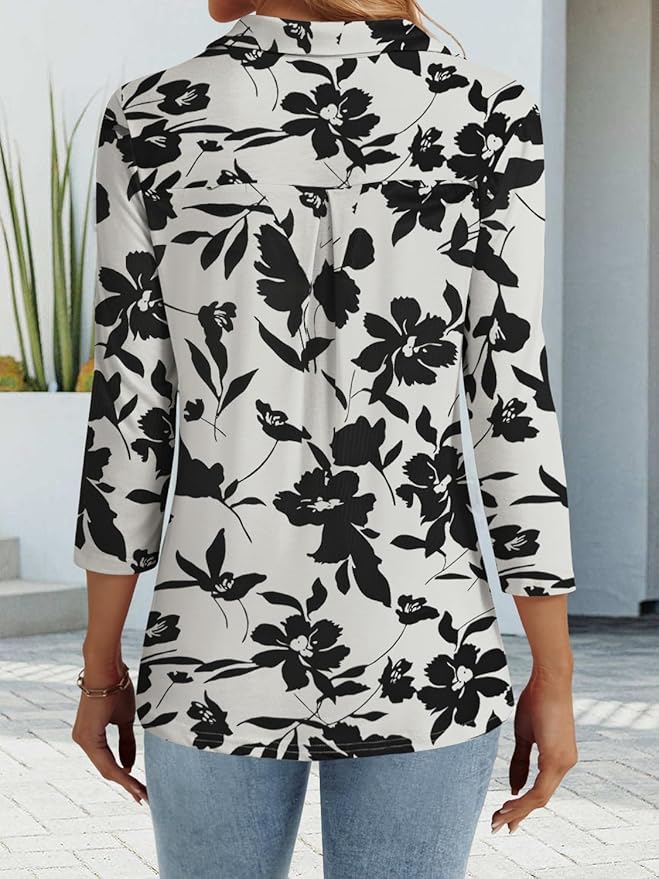 3/4 Length Sleeve Womens Tops Dressy Casual V Neck Polo Shirts Business Work Blouses 2025 Trendy Tunic Top