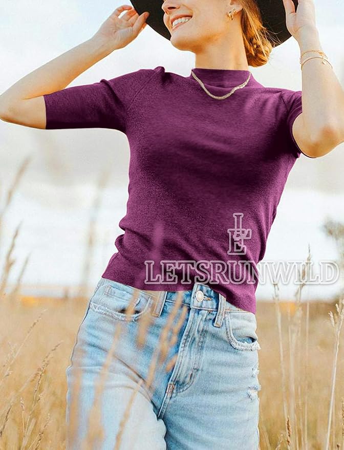 LETSRUNWILD Business Casual Tops for Women Dressy Cute Tops Mock Turtleneck Tshirts Shirts