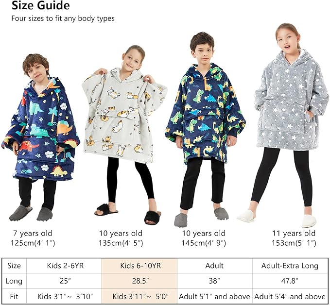 KFUBUO Wearable Blanket Hoodie for Kids Sherpa Patterns Oversized Sweatshirt Blanket With Pocket 6-10 Year Old Girl Boy Red Plaid
